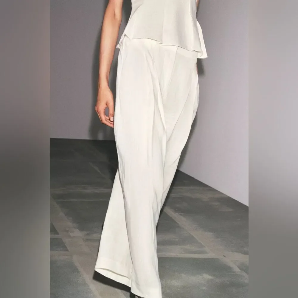 ZARA 100% LINEN PLEATED PANTS ZW COLLECTION
